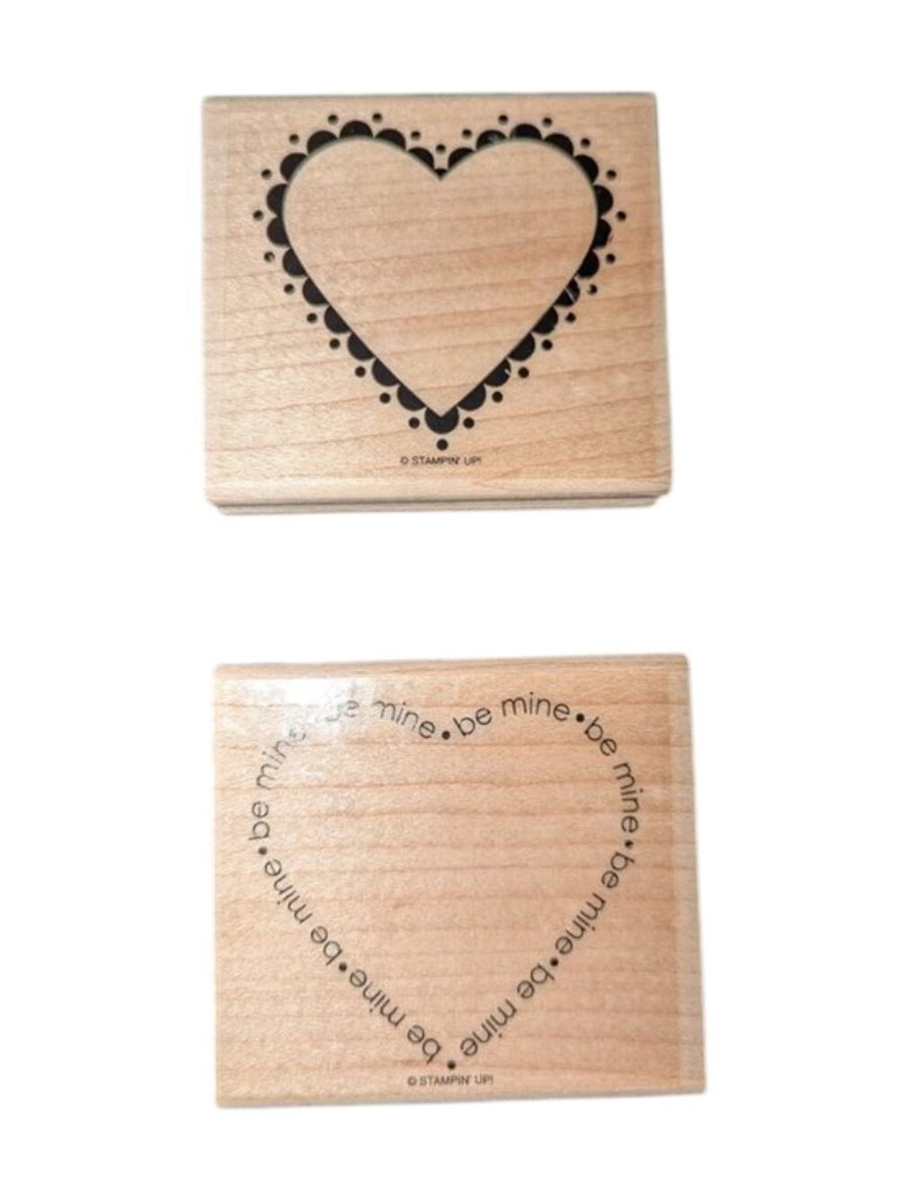 NEW Stampin' Up! set of 2 Heart Be Mine Valentine's Day Wooden Wood Rubber Stamp